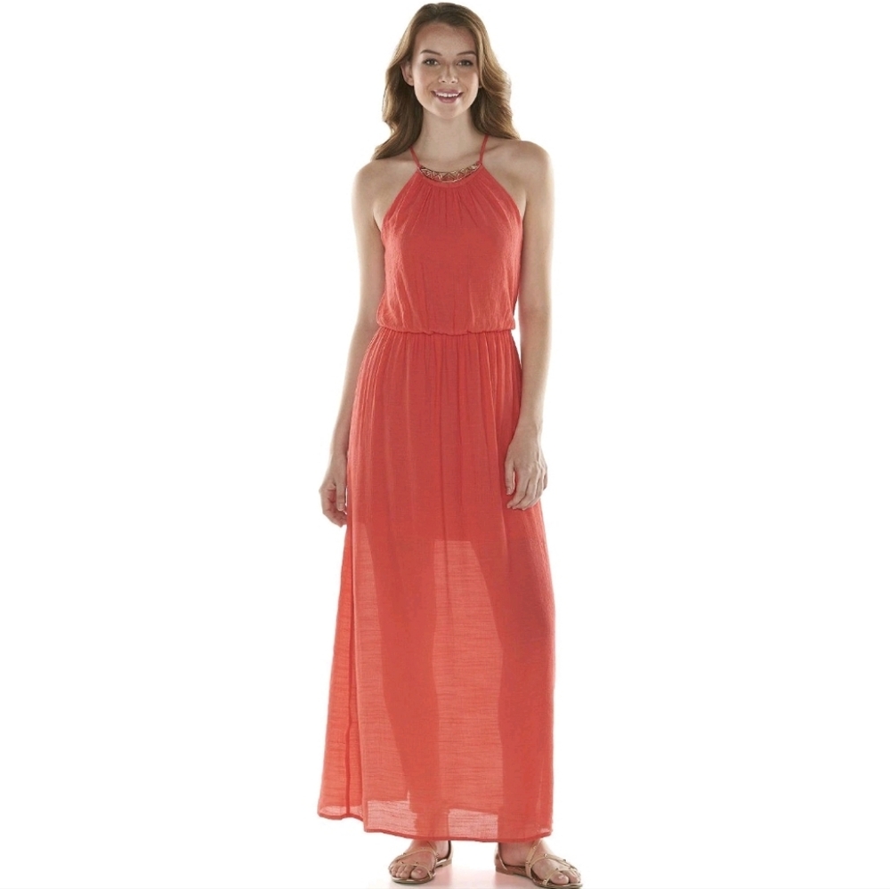 Lily Rose Sleeveless Coral Maxi Dress